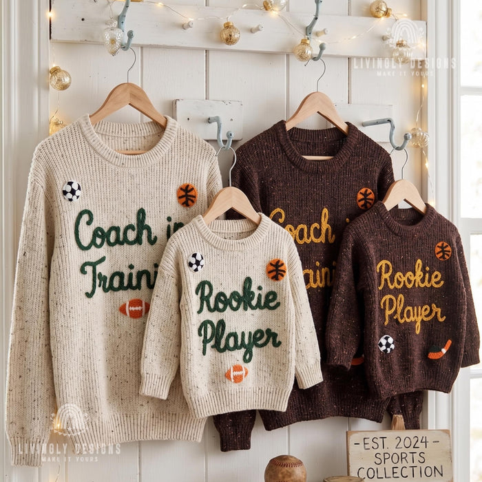 Custom Name Matching Coach in Training, Rookie Player Sweaters Personalized Family Gift