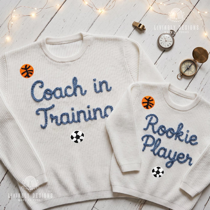 Custom Name Matching Coach in Training, Rookie Player Sweaters Personalized Family Gift