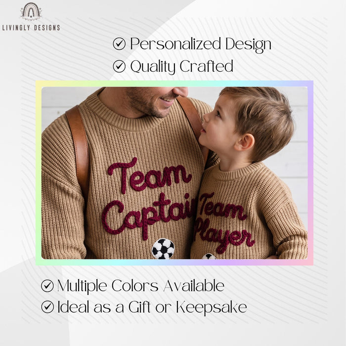 Personalized Team Captain, Team Player Matching Sports Sweaters Custom Cozy Family  Gift