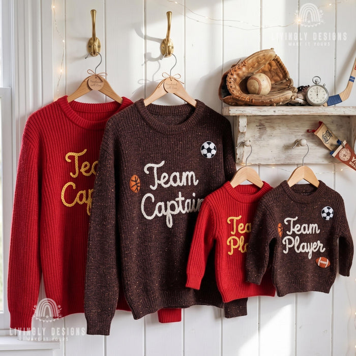 Personalized Team Captain, Team Player Matching Sports Sweaters Custom Cozy Family  Gift