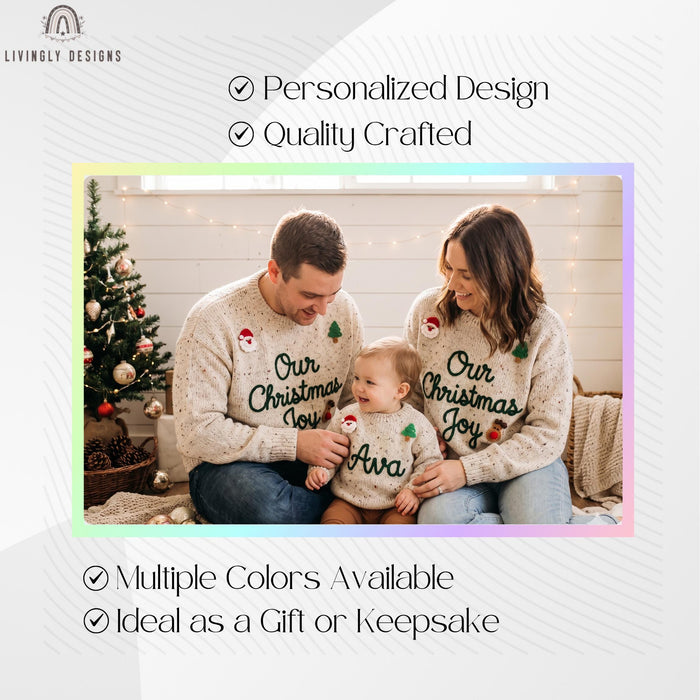 Custom Embroidered Christmas Family Sweaters | Personalized “Our Christmas Joy” Matching Pullovers