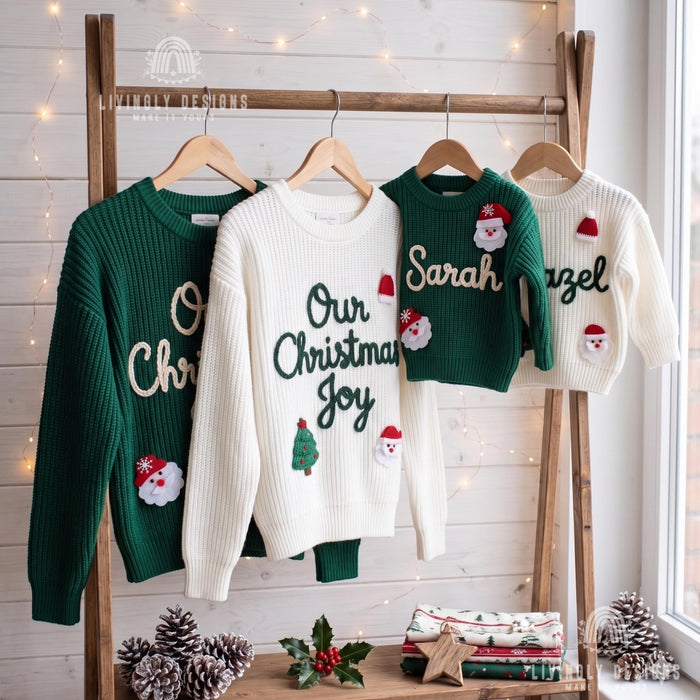 Custom Embroidered Christmas Family Sweaters | Personalized “Our Christmas Joy” Matching Pullovers