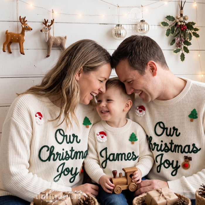 Custom Embroidered Christmas Family Sweaters | Personalized “Our Christmas Joy” Matching Pullovers