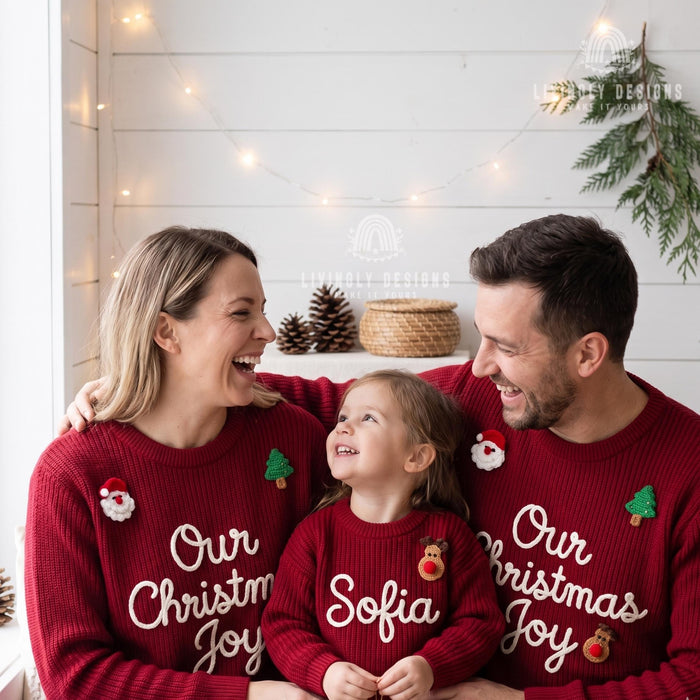 Custom Embroidered Christmas Family Sweaters | Personalized “Our Christmas Joy” Matching Pullovers