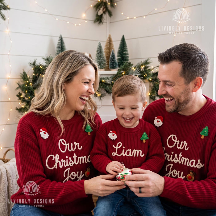Custom Embroidered Christmas Family Sweaters | Personalized “Our Christmas Joy” Matching Pullovers