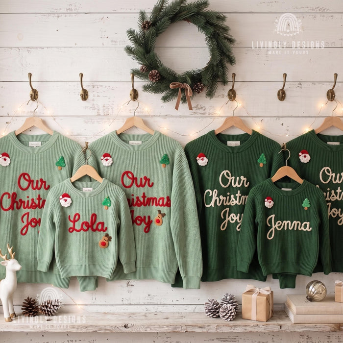 Custom Embroidered Christmas Family Sweaters | Personalized “Our Christmas Joy” Matching Pullovers