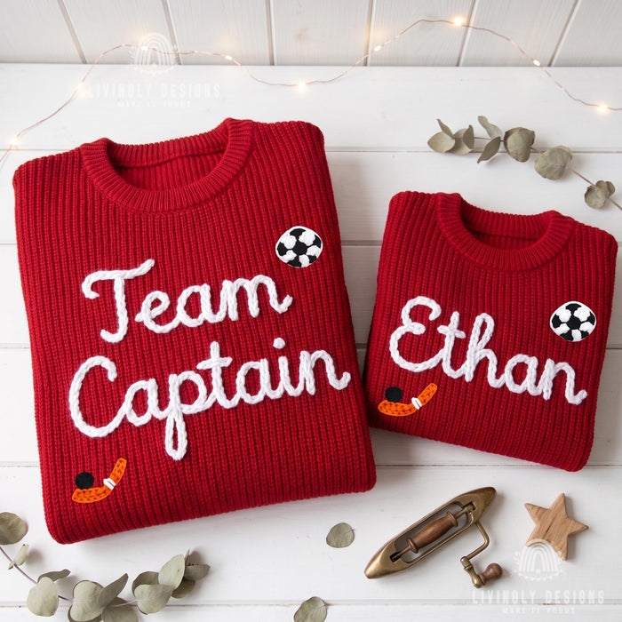 Personalized Embroidered Team Captain Matching Sweaters | Custom Sports Leader Sweatshirt