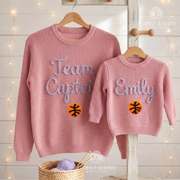 Personalized Embroidered Team Captain Matching Sweaters | Custom Sports Leader Sweatshirt