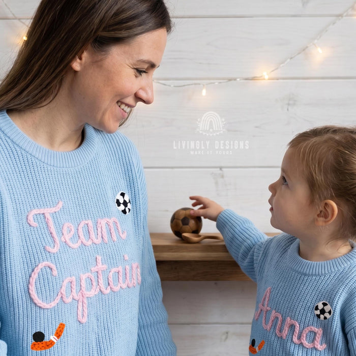 Personalized Embroidered Team Captain Matching Sweaters | Custom Sports Leader Sweatshirt