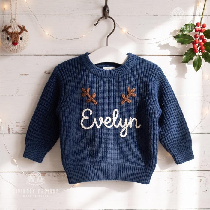 Personalized Antlers Christmas Holiday Knit Jumper