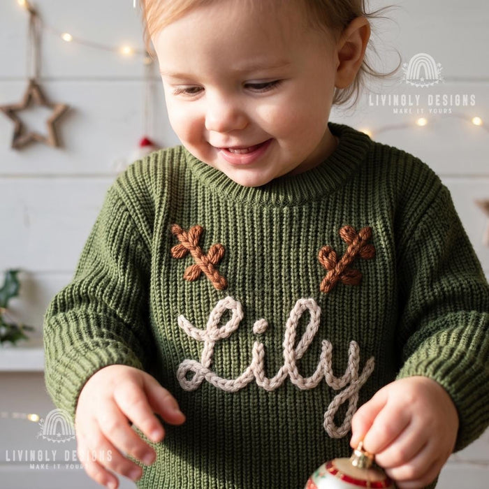 Personalized Antlers Christmas Holiday Knit Jumper