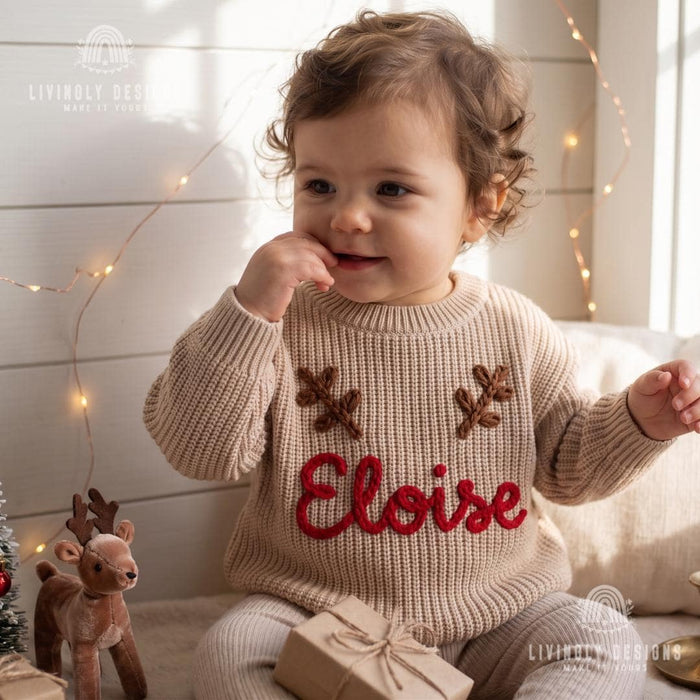 Personalized Antlers Christmas Holiday Knit Jumper