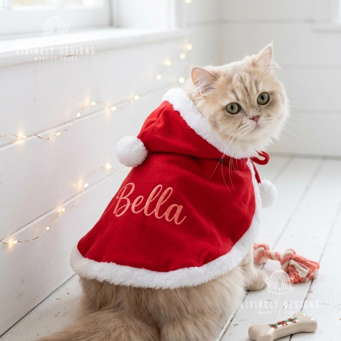 Custom Name Reindeer Pet Cloak, Cozy Christmas Hooded Cape for Dogs and Cats
