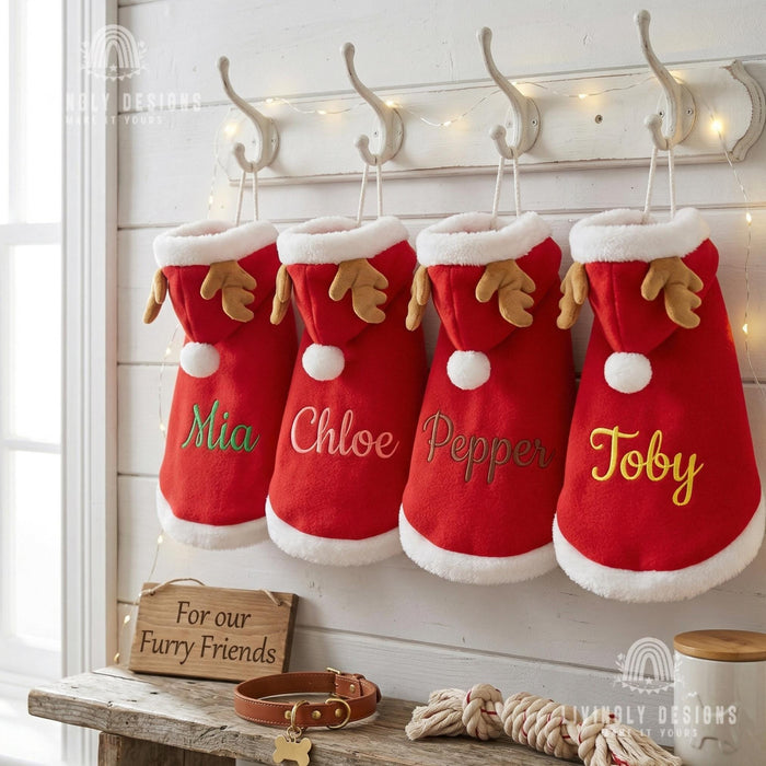 Custom Name Reindeer Pet Cloak, Cozy Christmas Hooded Cape for Dogs and Cats