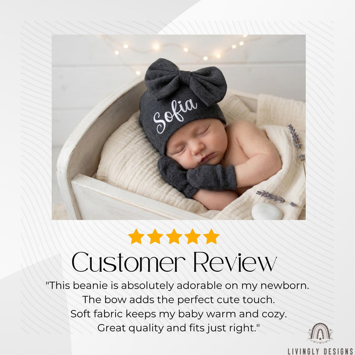 Custom Cute Ribbed Knit Winter Hat and Mittens for Baby & Newborn