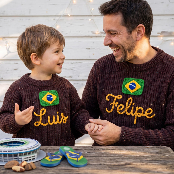 Personalized Brazil Flag Matching Family Sweaters Parent and Child Matching Outfit Gift