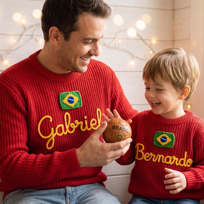 Personalized Brazil Flag Matching Family Sweaters Parent and Child Matching Outfit Gift