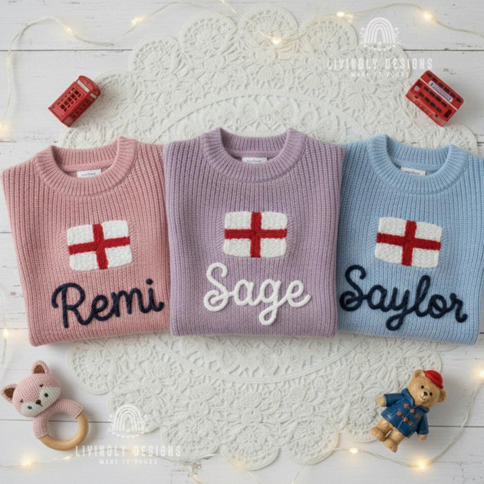 Personalized England Flag Matching Family Sweaterser | Parent and Child Matching Outfit Gift