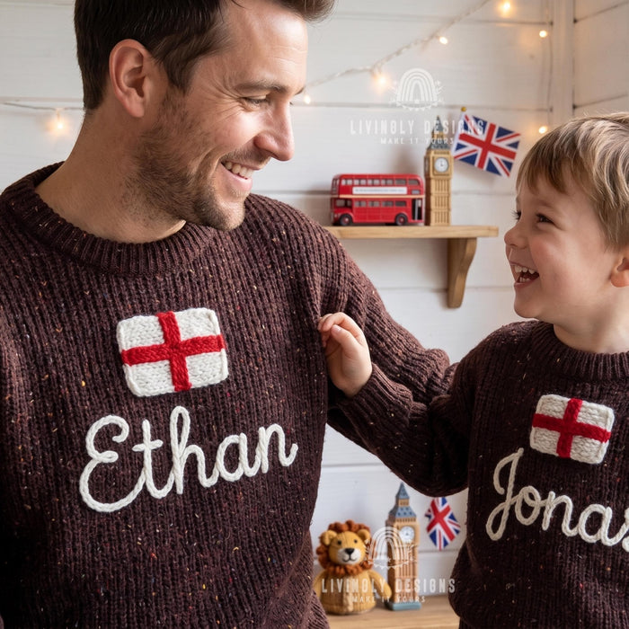 Personalized England Flag Matching Family Sweaterser | Parent and Child Matching Outfit Gift