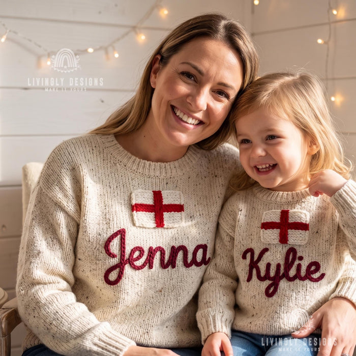 Personalized England Flag Matching Family Sweaterser | Parent and Child Matching Outfit Gift