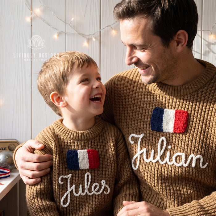 Personalized France Flag Matching Family Sweaters Parent and Child Matching Outfit Gift