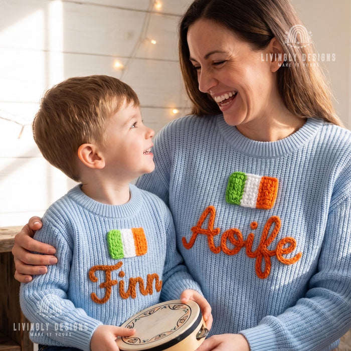 Personalized Ireland Flag Matching Family Sweaters | Parent and Child Matching Outfit Gift