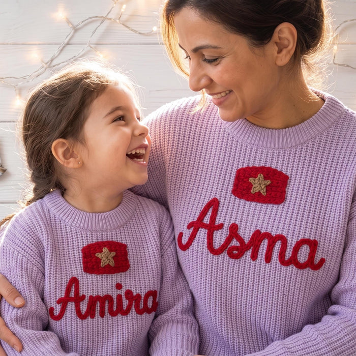Personalized Morocco Flag Matching Family Sweaters Parent and Child Matching Outfit Gift