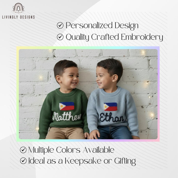 Personalized Philippines Flag Matching Family Sweaters | Parent and Child Matching Outfit Gift