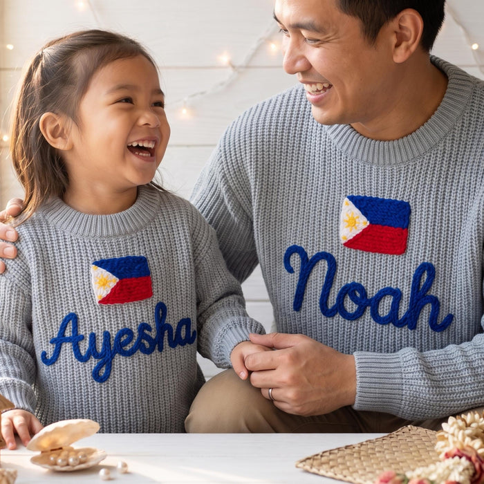 Personalized Philippines Flag Matching Family Sweaters | Parent and Child Matching Outfit Gift