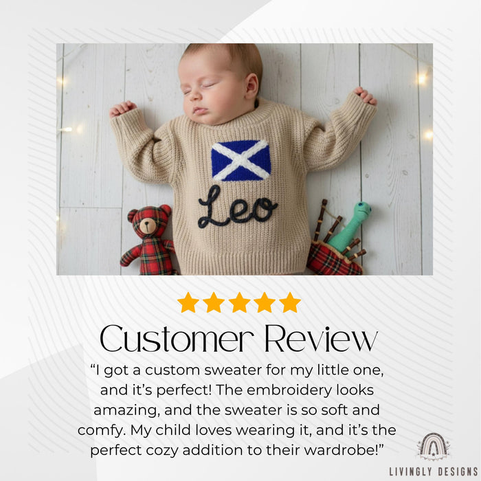 Personalized Scotland Flag Custom Name Embroidered Parent and Child Matching Sweaters