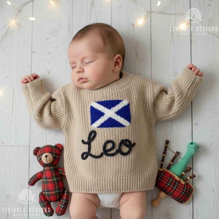 Personalized Scotland Flag Custom Name Embroidered Parent and Child Matching Sweaters