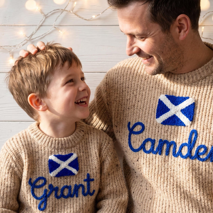 Personalized Scotland Flag Custom Name Embroidered Parent and Child Matching Sweaters