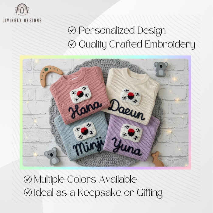 Personalized South Korea Flag Matching Family Sweaters Parent and Child Matching Outfit Gift
