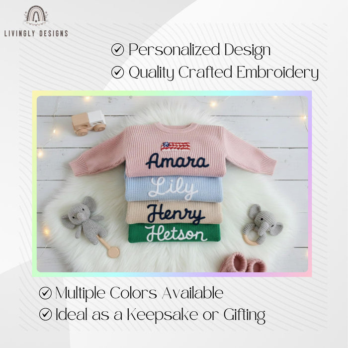 Personalized USA Flag Matching Family Sweaters Parent and Child Matching Outfit Gift