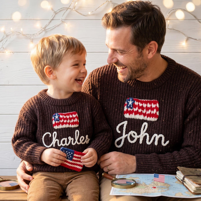 Personalized USA Flag Matching Family Sweaters Parent and Child Matching Outfit Gift