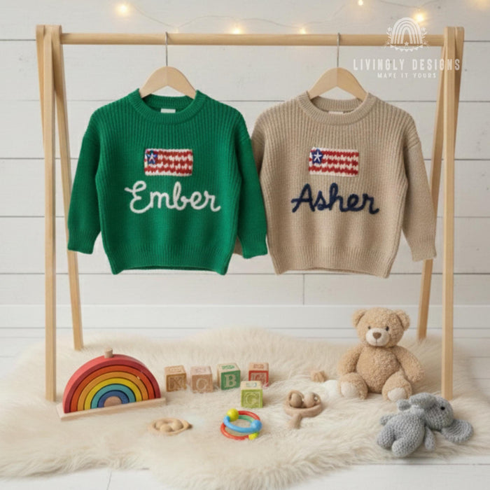 Personalized USA Flag Matching Family Sweaters Parent and Child Matching Outfit Gift