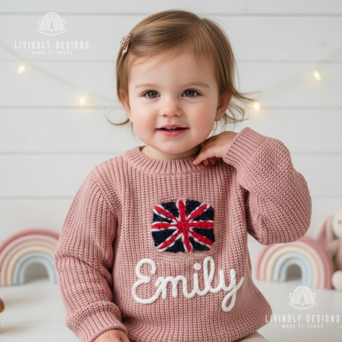 Personalized UK Flag Matching Family Sweaters  Parent and Child Union Jack Matching Outfit Gift
