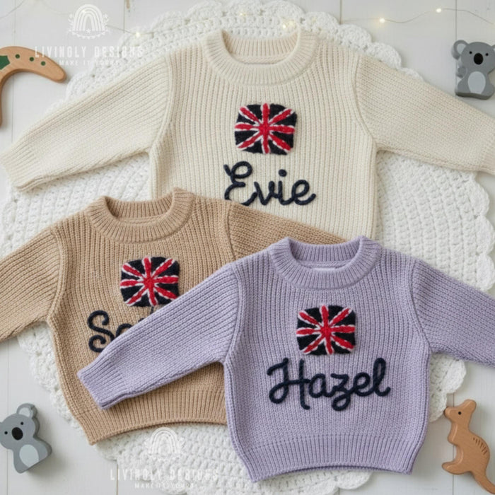 Personalized UK Flag Matching Family Sweaters  Parent and Child Union Jack Matching Outfit Gift