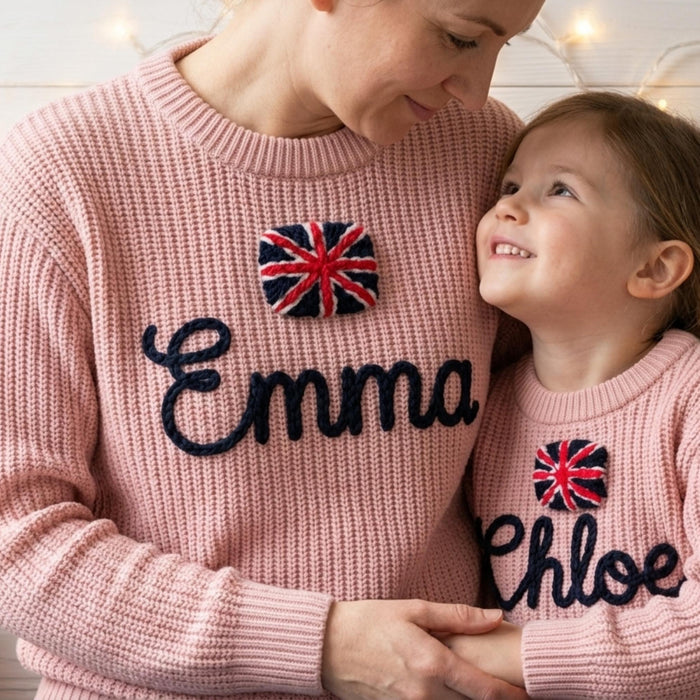 Personalized UK Flag Matching Family Sweaters  Parent and Child Union Jack Matching Outfit Gift