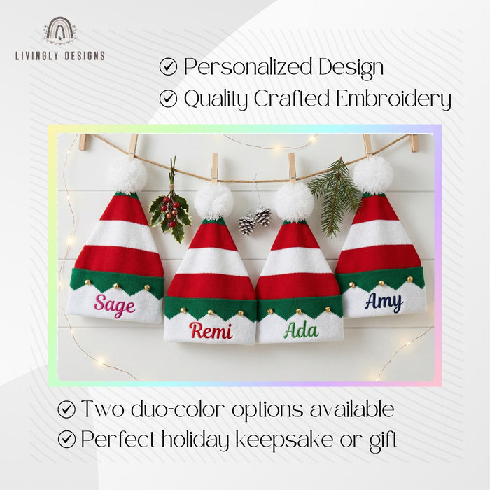 Custom Name Holiday Knit Beanie with Bells – Personalized Children's Festive Christmas Hat