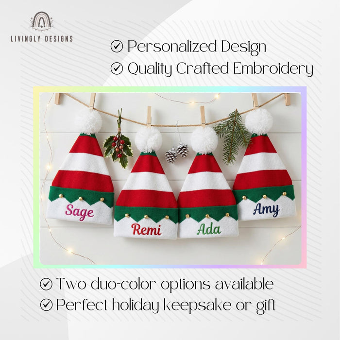 Personalized Festive Christmas Bell Beanie | Custom Cozy Knit Winter Hat with Jingle Bells | Cute Holiday Beanie for Christmas