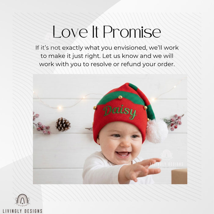 Custom Name Holiday Knit Beanie with Bells – Personalized Children's Festive Christmas Hat