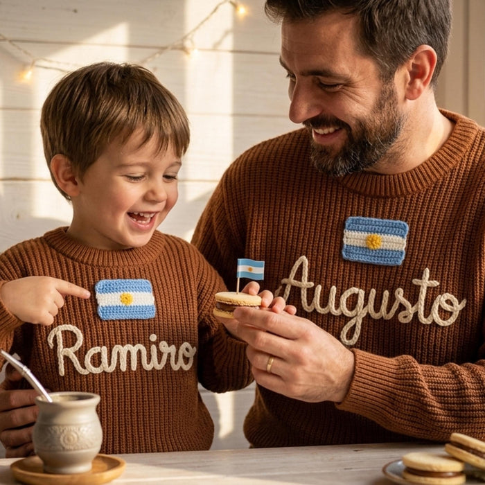 Custom Name Matching Parent Child Argentina Flag Sweater Argentinian Keepsake