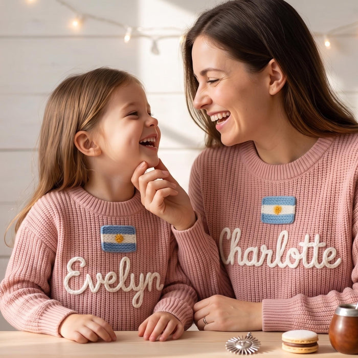 Custom Name Matching Parent Child Argentina Flag Sweater Argentinian Keepsake