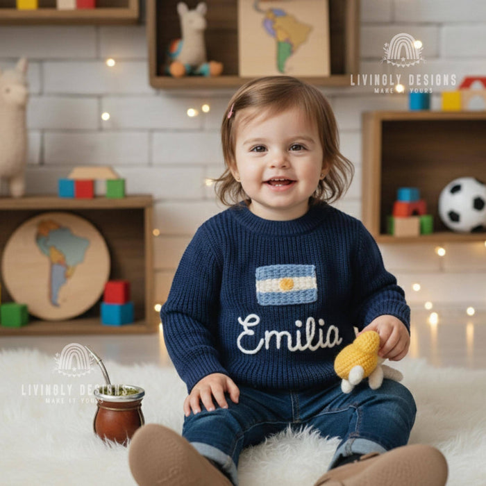 Custom Name Matching Parent Child Argentina Flag Sweater Argentinian Keepsake