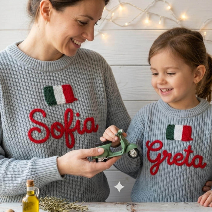 Personalized Embroidered Matching Parent Child Italy Flag Knit Jumper