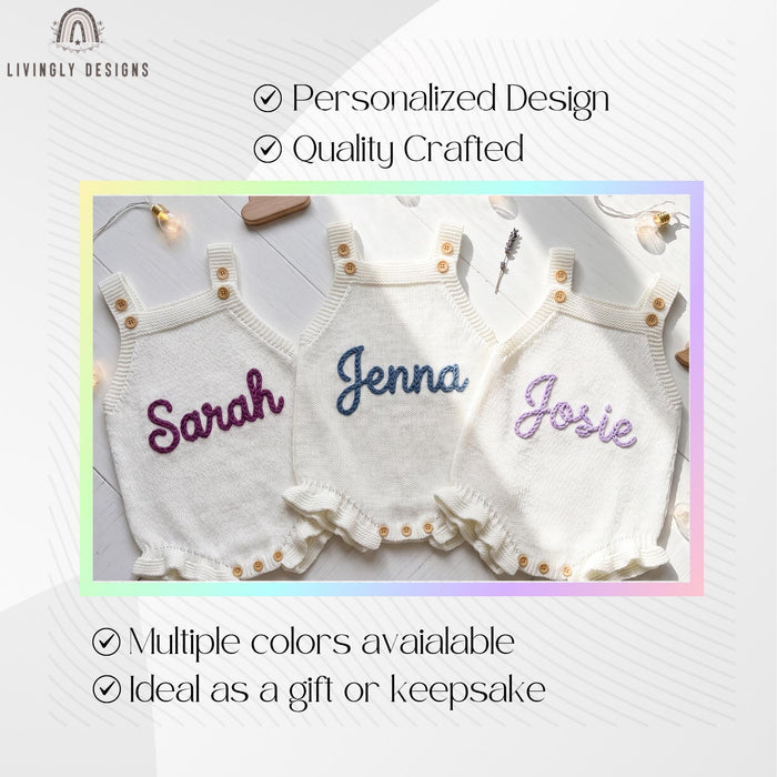 Personalized Baby Knit Romper | Strappy Baby Bubble Romper Outfit