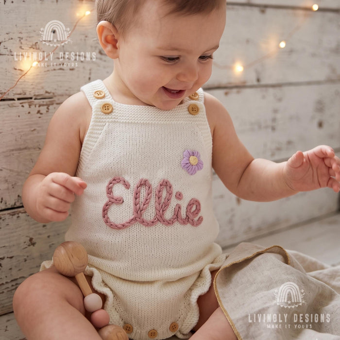 Personalized Baby Knit Romper | Strappy Baby Bubble Romper Outfit