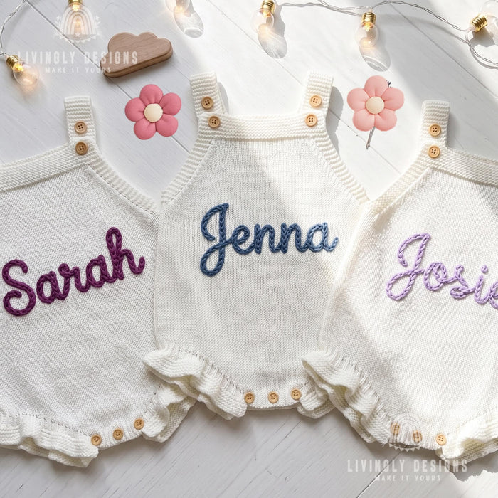 Personalized Baby Knit Romper | Strappy Baby Bubble Romper Outfit