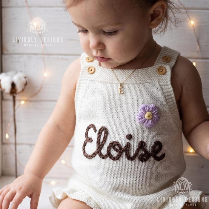 Personalized Baby Knit Romper | Strappy Baby Bubble Romper Outfit
